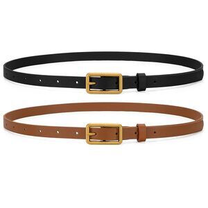 2 Pack Women Skinny Leather Belts Ladies Thin Waist Belt For Jeans Pants✨